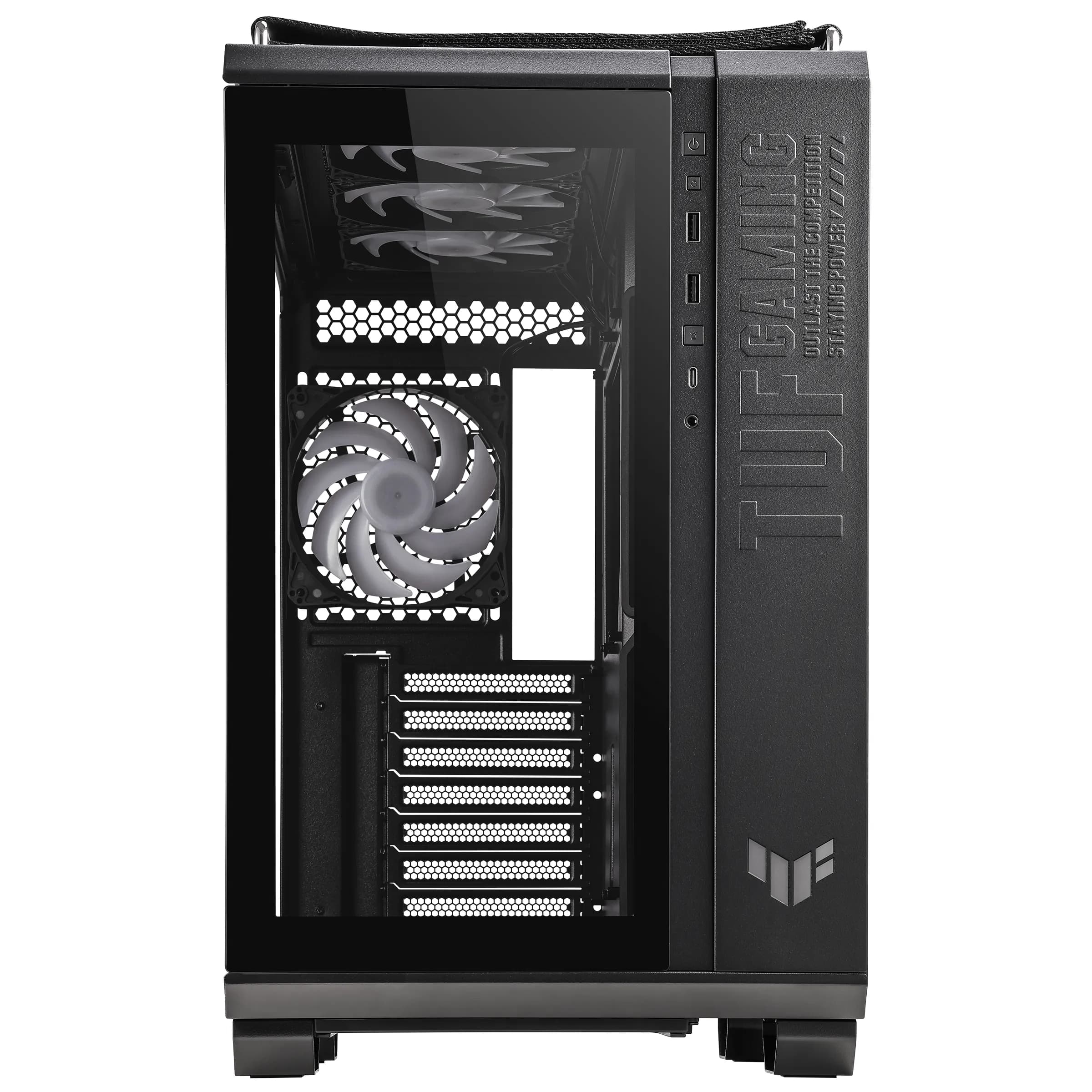ASUS TUF GAMING GT502 PLUS -miditornikotelo ikkunalla ja RGB-valaistuksella, musta