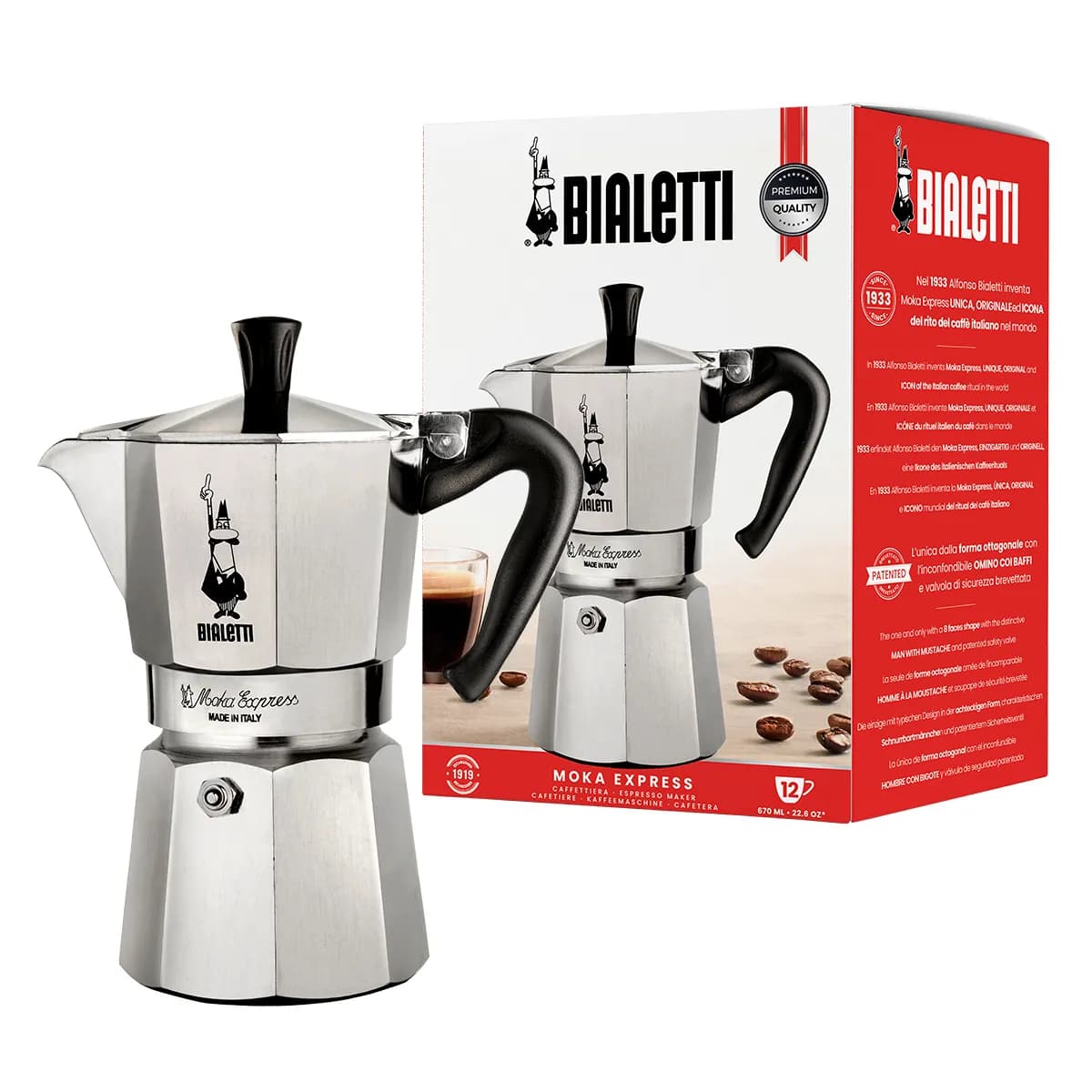Bialetti Moka Express -mutteripannu, 12 kuppia, alumiini, musta