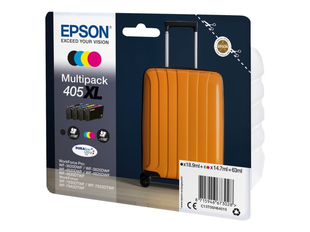 Epson Multipack 4-colours 405XL DURABrite Ultra Ink, Korkea (XL) värintuotto, Väriainepohjainen muste, Väriainepohjainen muste, 18,9 ml, 14,7 ml, 1 kpl
