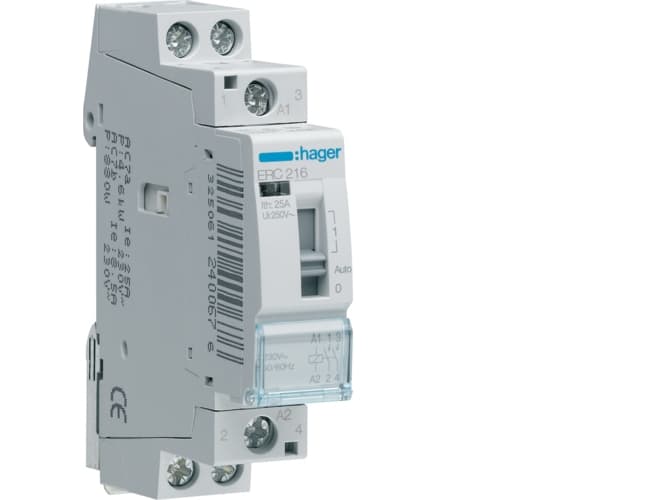 Hager ERC216, Grå, -10 - 50 °C, 230 V, 50 - 60 Hz, 16 A, 17,85 x 60 x 83 mm, 17,85 x 60 x 83 mm