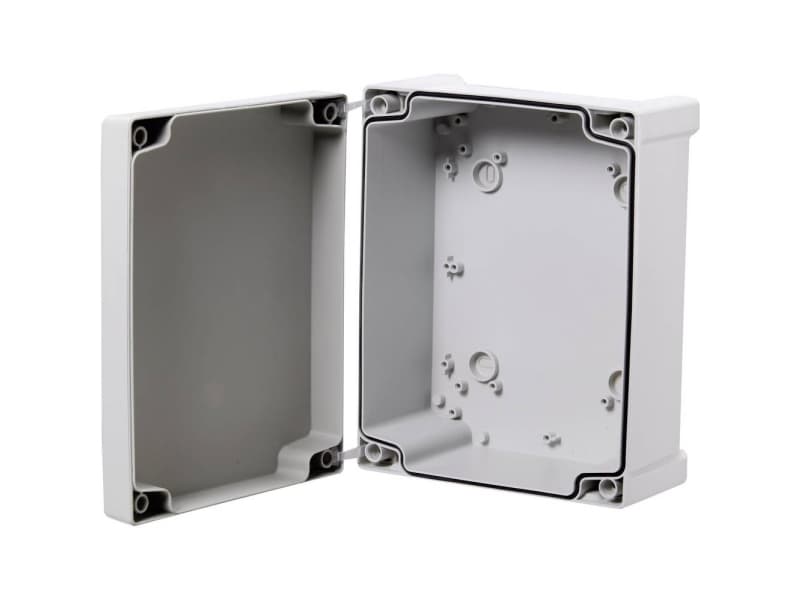 FIBOX Seinäkaappirasia ABS 240 x 191 x 107 mm harmaa RAL7035 harmaalla kannella IP65 halogeenivapaa litteällä kannella tulostusta ja tarroja varten