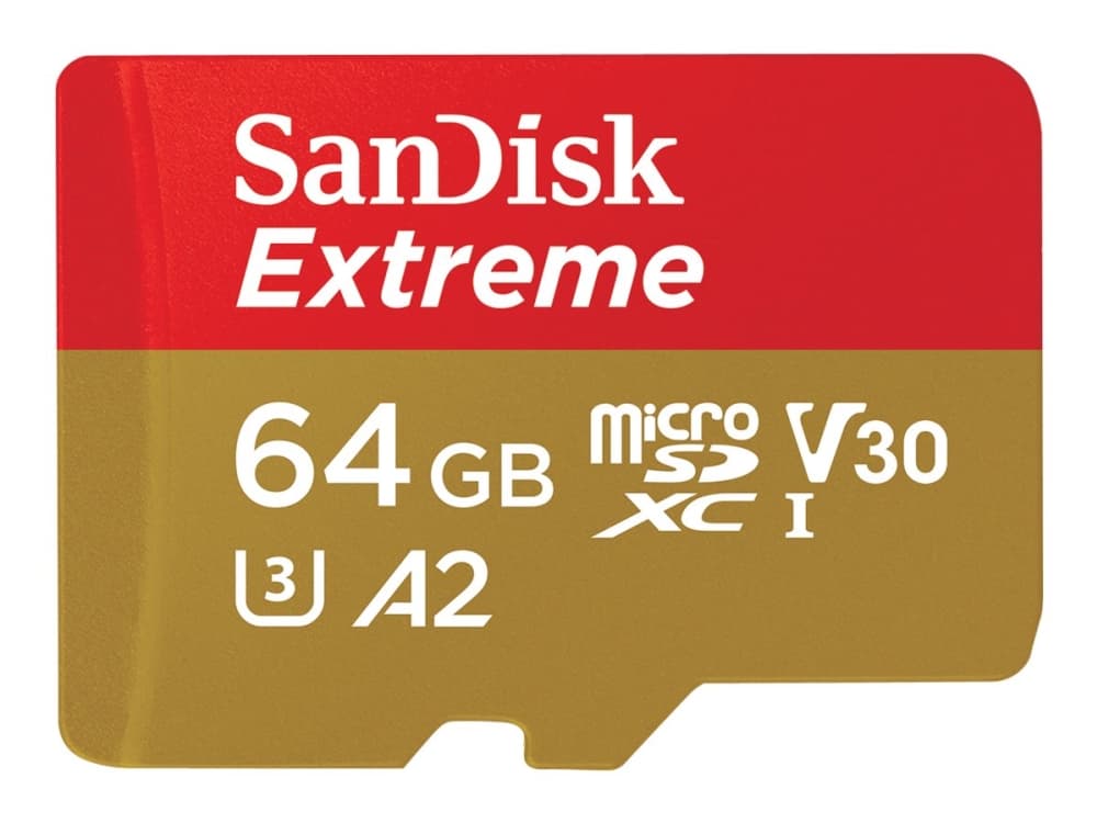 SanDisk Extreme - Flash-muistikortti (microSDXC-SD-sovitin sisältyy) - 64 GB - A2 / Video Class V30 / UHS-I U3 / Class10 - microSDXC UHS-I