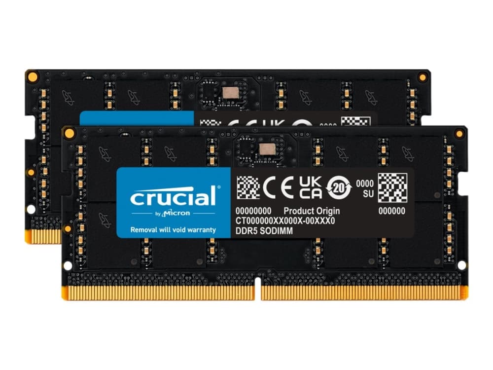 Crucial - DDR5 - sarja - 96 GB: 2 x 48 GB - SO DIMM 262-PIN - 5600 MHz / PC5-44800 - CL46 - 1,1 V - on-die ECC - musta