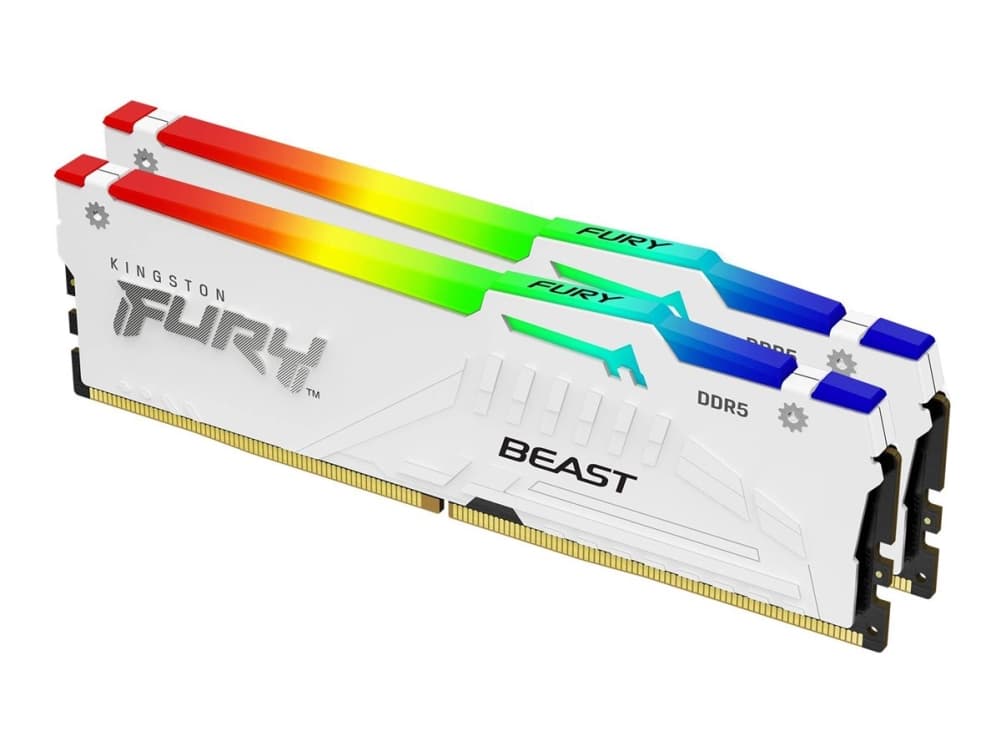Kingston Technology FURY Beast 32 Gt 6000 MT/s DDR5 CL30 DIMM (2 kpl:n pakkaus) , valkoinen, RGB, EXPO, 32 GB, 2 x 16 GB, DDR5, 288-pin DIMM, Valkoinen