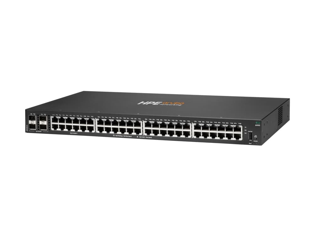 HPE Aruba 6000 48G 4SFP-kytkin - kytkin - L3 - Hallittu - 48 x 10/100/1000 + 4 x Gigabit SFP - ilmavirta vierekkäin - telineasennettava - AC 100 - 127 V/200 - 240 V