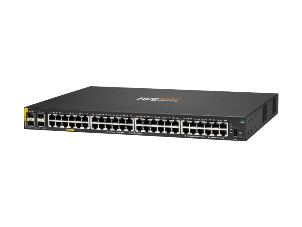 Aruba, a Hewlett Packard Enterprise company Aruba 6100 48G Class4 PoE 4SFP+ 370W, Hallittu, L3, Gigabit Ethernet (10/100/1000), Power over Ethernet -tuki, Telineasennus, 1U