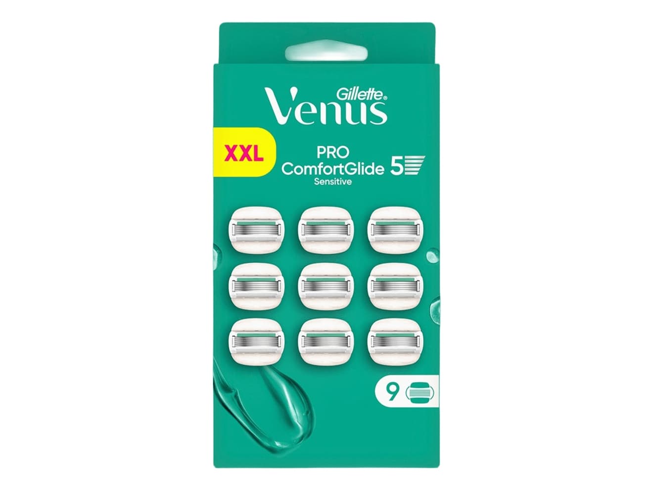 Gillette Venus Pro ComfortGlide Sensitive, Naisten, Gillette, Vinus ComfortGlide, Ruostumaton teräs, Turkoosi, Valkoinen, 9 kpl
