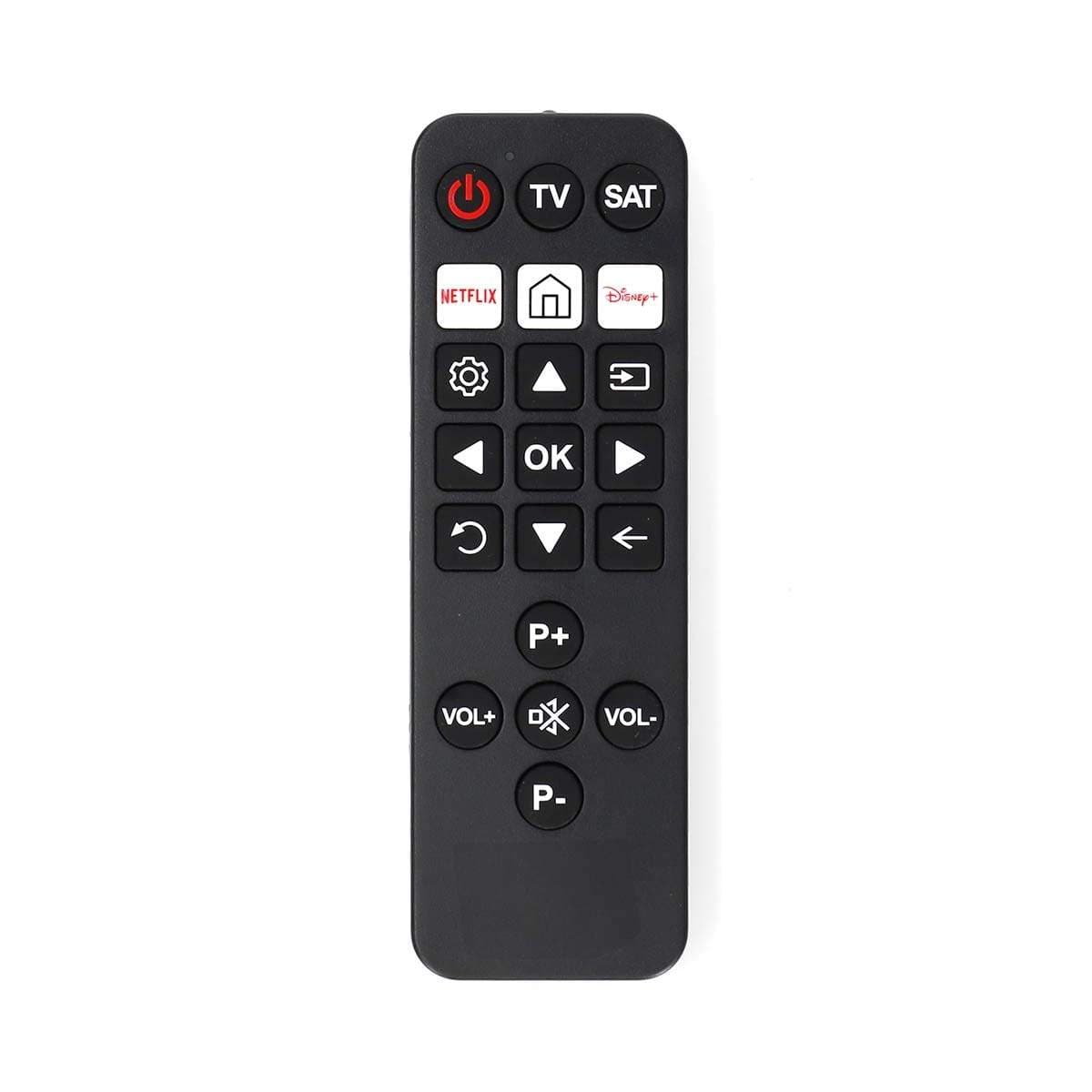 Yleiskaukosäädin | Esiohjelmoitu | 2 Laitetta | Disney + Button / Netflix -näppäin | Infrapuna | Musta