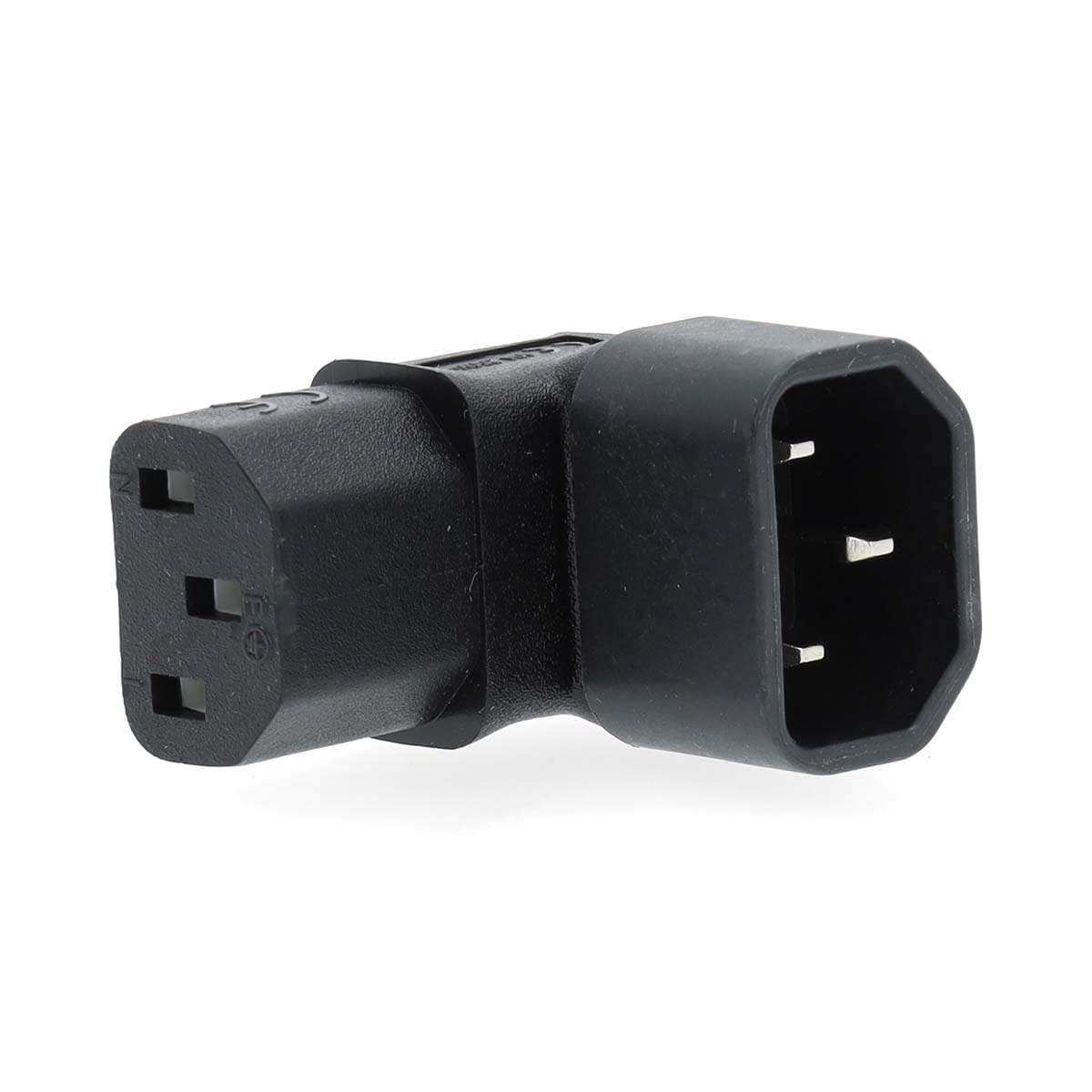 Laajennus Plug | IEC-320-C13 | IEC-320-C14 | Kulma, 90 ° | Niklattu | PVC | Musta | Laatikko | 1 kpl