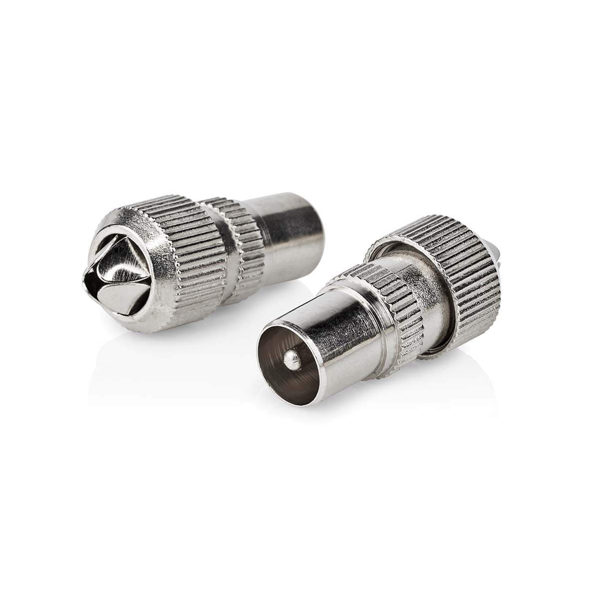 IEC (Coax) Liitin | Suora | Uros | Niklattu | 75 Ohm | Ruuvi | Kaapelin läpitulomitta: 7.0 mm | Metalli | Hopea | 2 kpl | Laatik