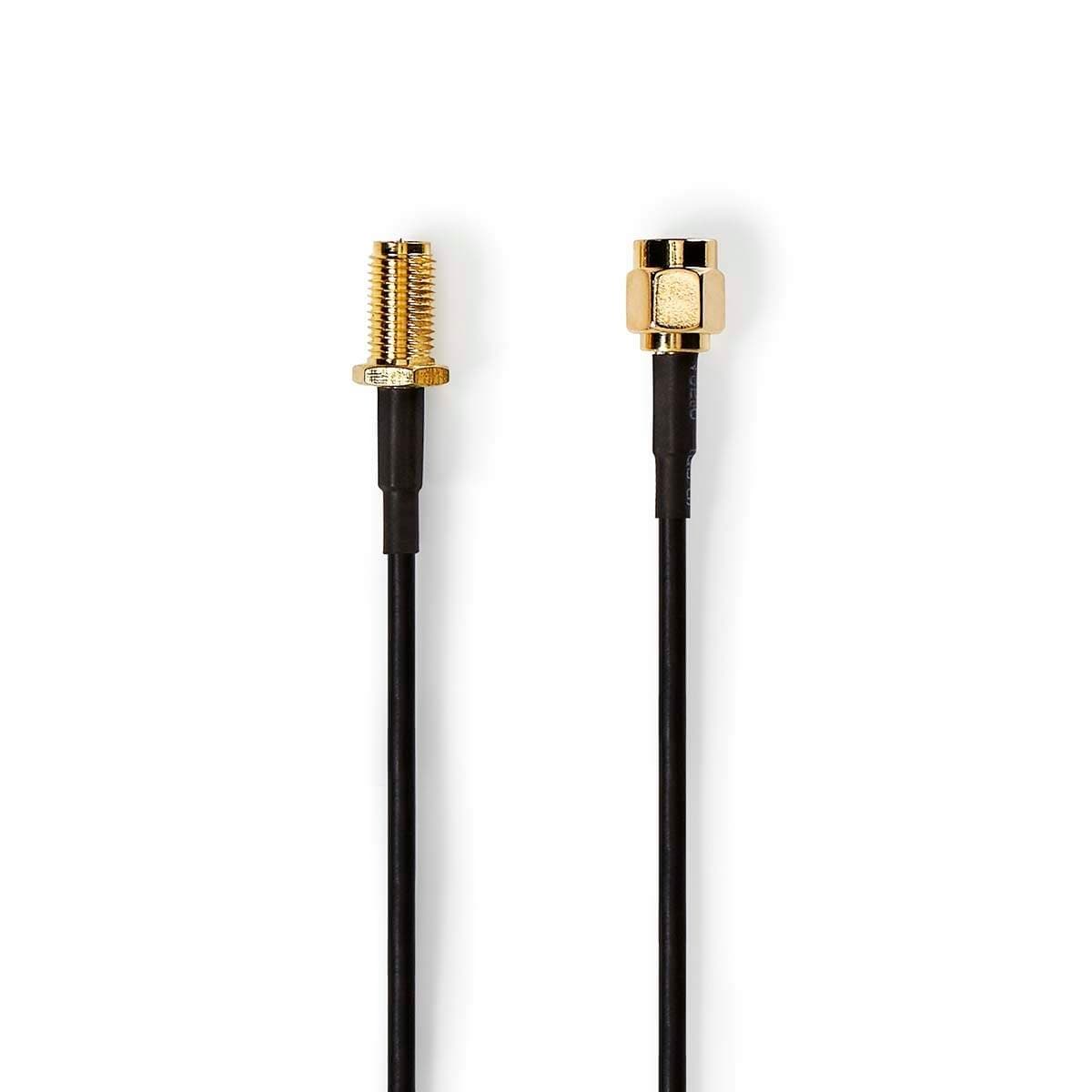 Antennikaapeli | RP SMA uros | RP SMA naaras | Kullattu | 50 Ohm | Yksinkertainen suojaus | 5.00 m | Pyöreä | PVC | Musta | Labe