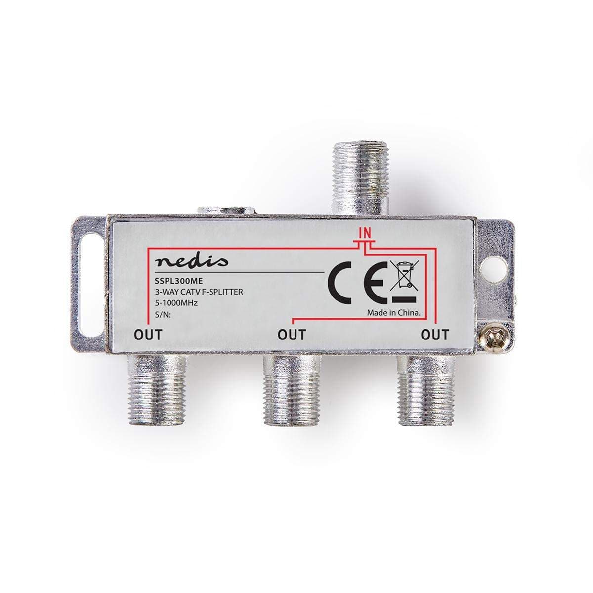CATV Jakaja | 5 - 1000 MHz | Kytkentävaimennus: 6.8 dB | Lähtöliitäntöjen määrä: 3 | 75 Ohm | Sinkkiä Alloy