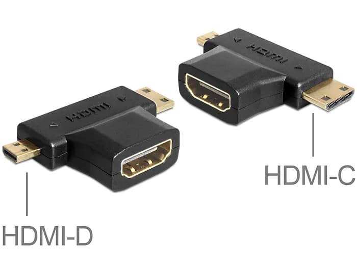 Delock Adapter HDMI-A female > HDMI-C + HDMI-D male -adapteri, Musta