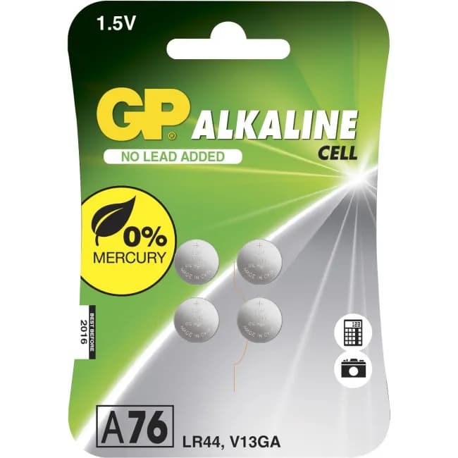 GP Alkaline Cell Battery A76/LR44, 1,5V, 4-pack
