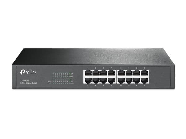 TP-Link TL-SG1016D, Hallitsematon, Gigabit Ethernet (10/100/1000), Täysin kaksipuolinen, Telineasennus