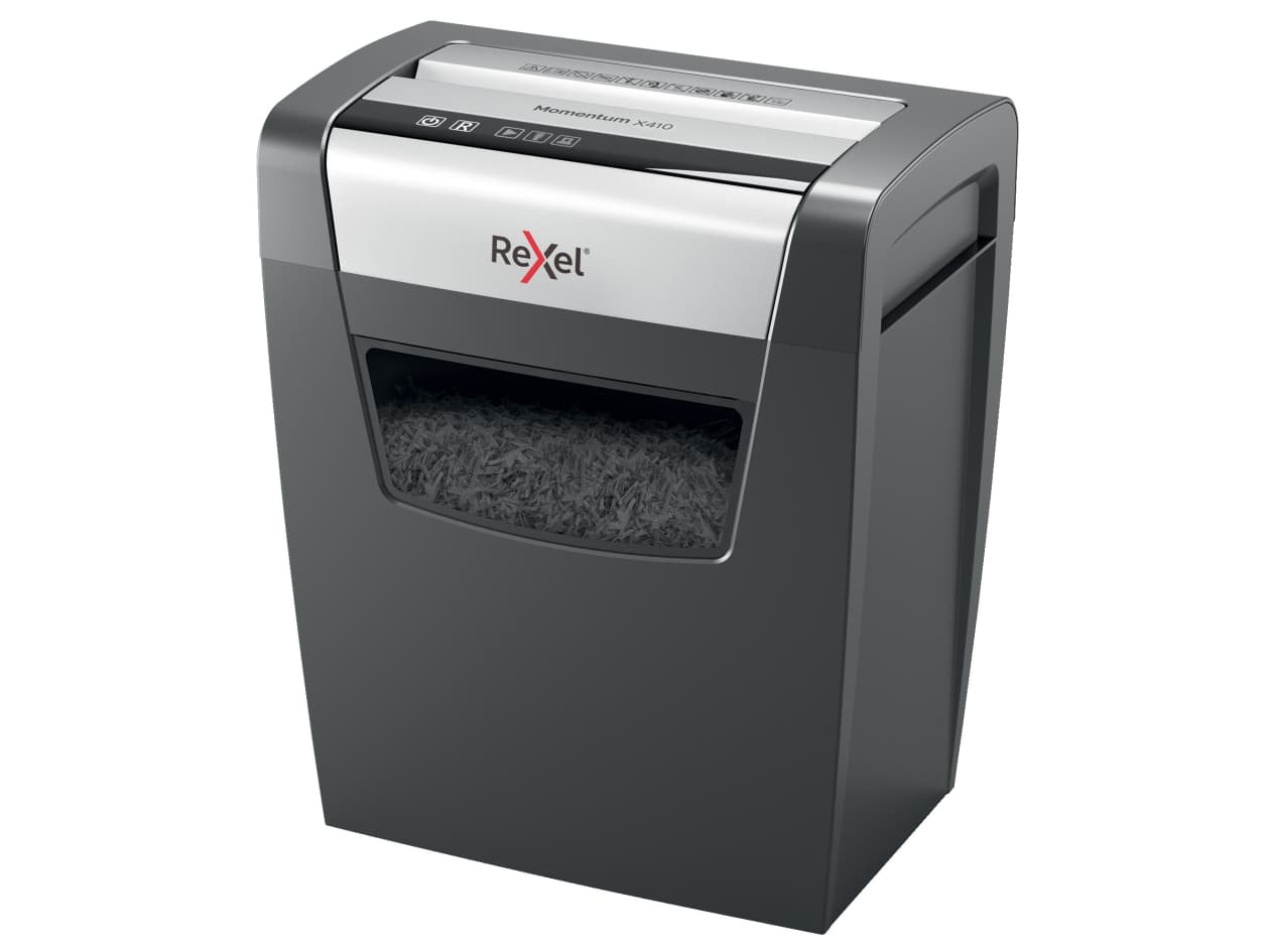 Rexel Momentum X410, Silpuksi leikkaava, 4 x 28 mm, 23 L, 225 arkkia, Painikkeet, 10 arkkia