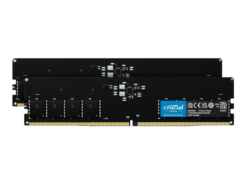 Crucial - DDR5 - sarja - 32 Gt: 2 x 16 Gt - DIMM 288-PIN - 4800 MHz / PC5-38400 - CL40 - 1,1 V - puskuroimaton - ei-ECC-ominaisuus