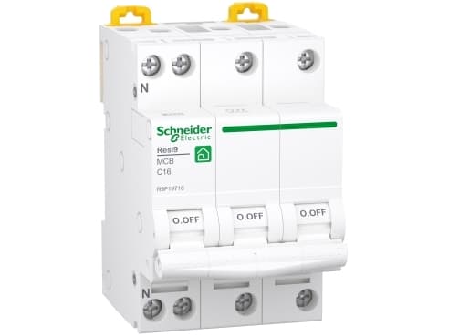 SCHNEIDER ELECTRIC Resi9 XP MCB/automaattikytkin 3P + N, 16 A, C-karakteristiikka 6kA, 18mm 400 V